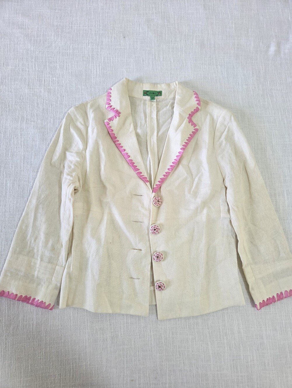 Tibi Linen/cotton Women’s Cream Blazer with Pink Trim XS